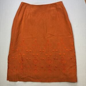 Vintage Sandra King-Silk Linen Floral Embroidered Skirt Size 6 Bohemian #0192